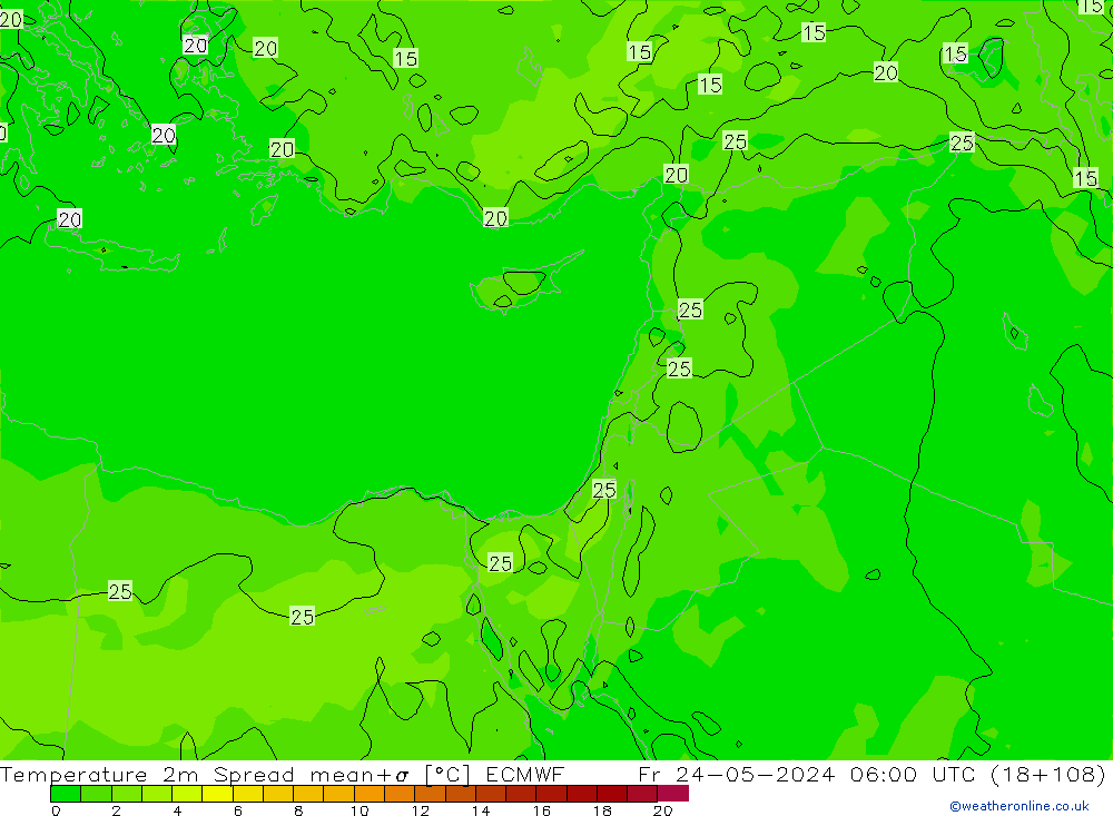 température 2m Spread ECMWF ven 24.05.2024 06 UTC