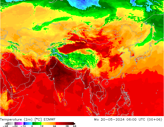 mapa temperatury (2m) ECMWF pon. 20.05.2024 06 UTC