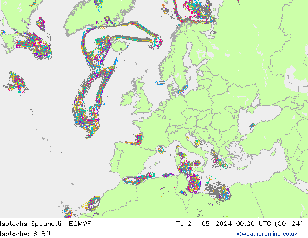 Isotachs Spaghetti ECMWF Tu 21.05.2024 00 UTC