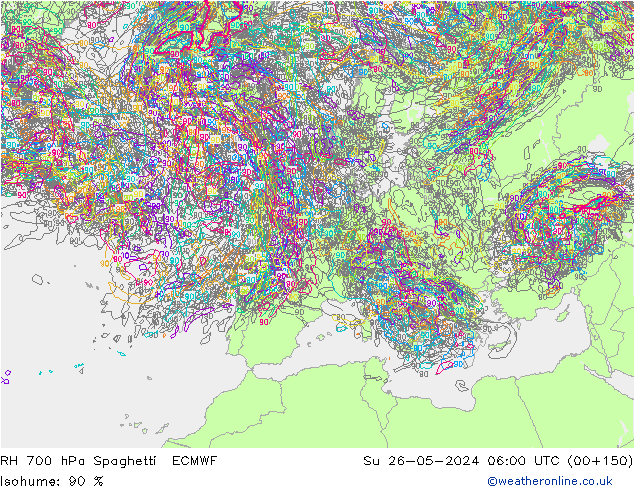 RH 700 hPa Spaghetti ECMWF dom 26.05.2024 06 UTC