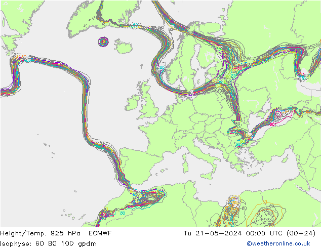 Hoogte/Temp. 925 hPa ECMWF di 21.05.2024 00 UTC