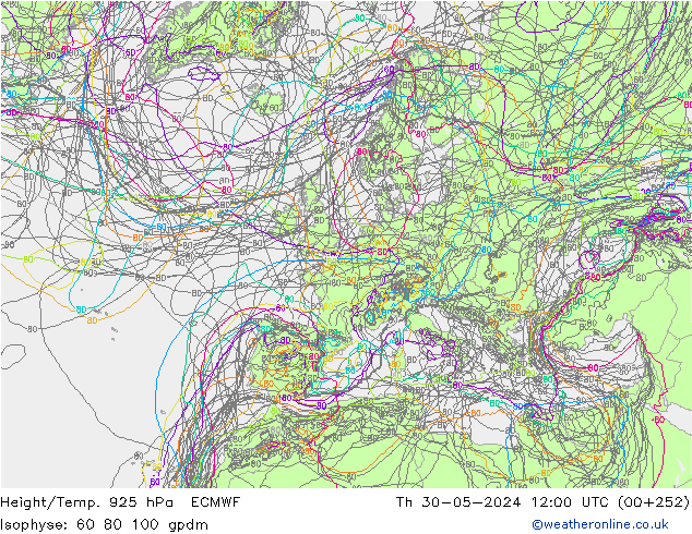 Height/Temp. 925 hPa ECMWF Čt 30.05.2024 12 UTC