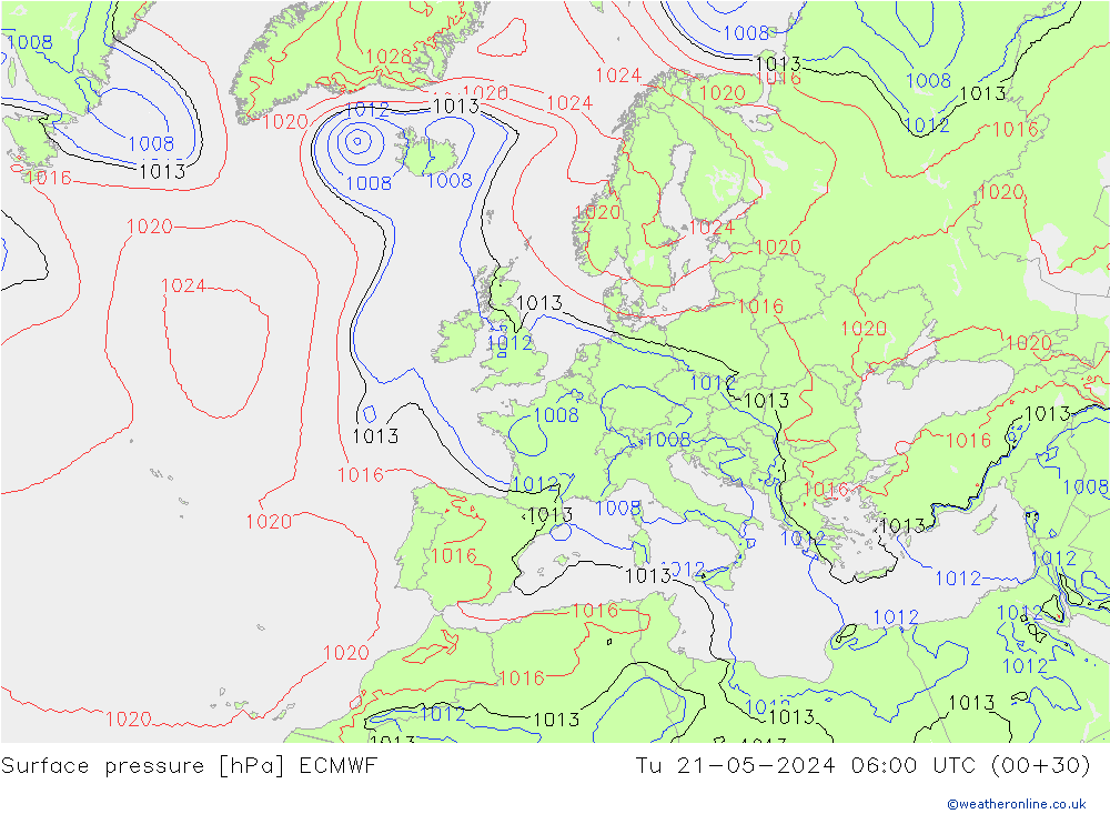 Bodendruck ECMWF Di 21.05.2024 06 UTC