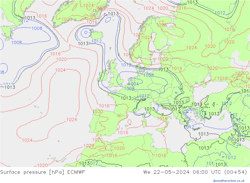 pression de l'air ECMWF mer 22.05.2024 06 UTC