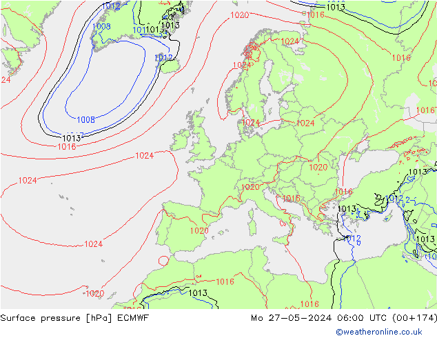 Surface pressure ECMWF Mo 27.05.2024 06 UTC