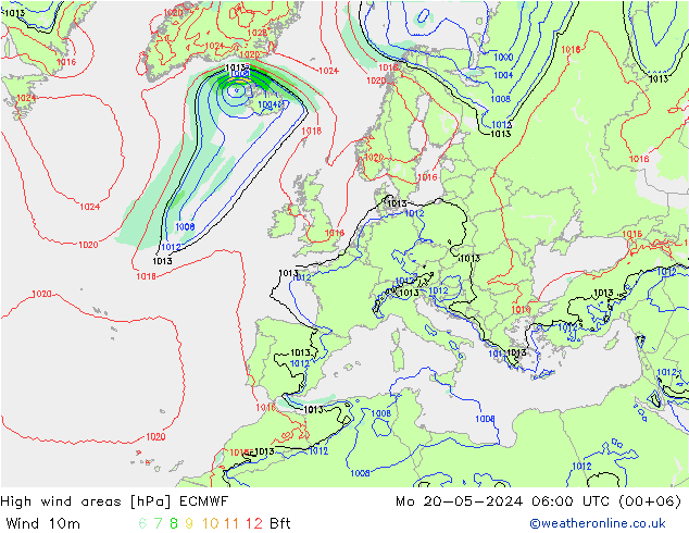High wind areas ECMWF 星期一 20.05.2024 06 UTC