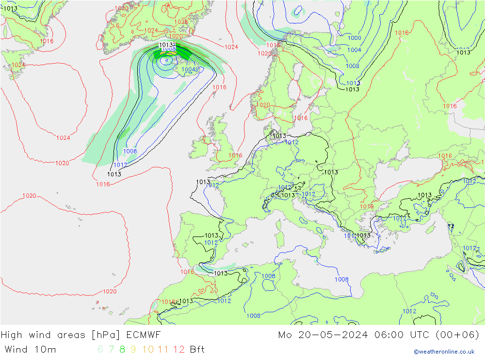 Izotacha ECMWF pon. 20.05.2024 06 UTC