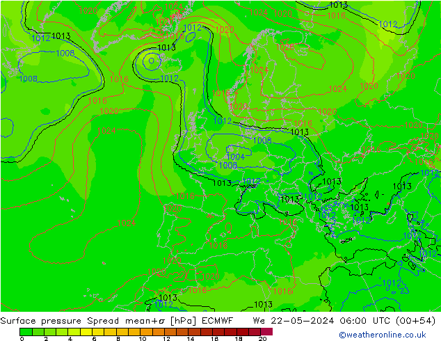 pression de l'air Spread ECMWF mer 22.05.2024 06 UTC