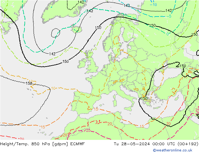 Geop./Temp. 850 hPa ECMWF mar 28.05.2024 00 UTC