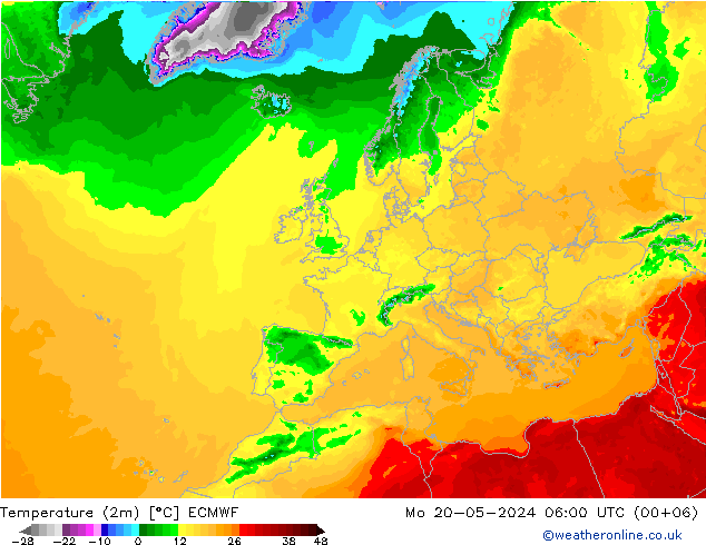 Temperatura (2m) ECMWF lun 20.05.2024 06 UTC