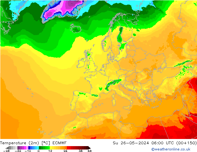 Temperatura (2m) ECMWF Dom 26.05.2024 06 UTC
