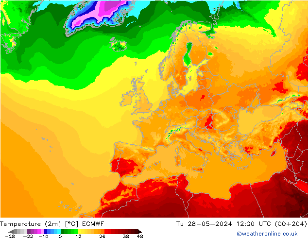 température (2m) ECMWF mar 28.05.2024 12 UTC