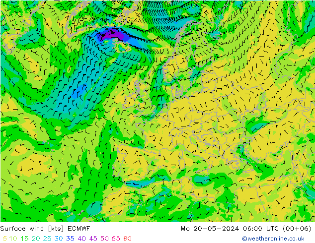 Surface wind ECMWF Mo 20.05.2024 06 UTC