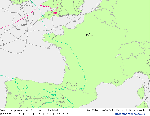 Surface pressure Spaghetti ECMWF Su 26.05.2024 12 UTC