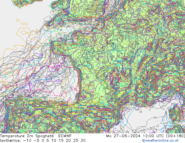 Temperatuurkaart Spaghetti ECMWF ma 27.05.2024 12 UTC