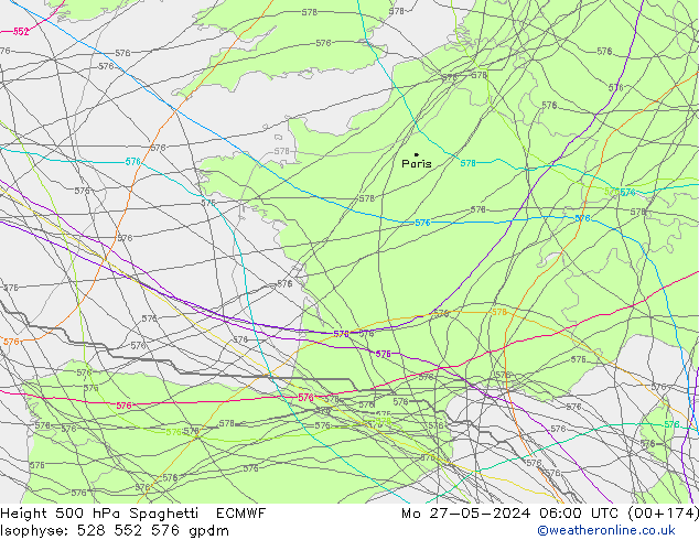 Hoogte 500 hPa Spaghetti ECMWF ma 27.05.2024 06 UTC