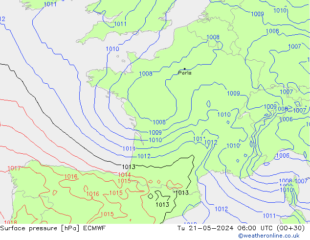 Presión superficial ECMWF mar 21.05.2024 06 UTC