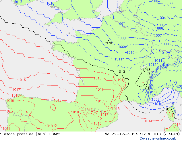 Atmosférický tlak ECMWF St 22.05.2024 00 UTC