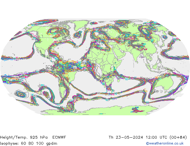 Height/Temp. 925 hPa ECMWF Th 23.05.2024 12 UTC