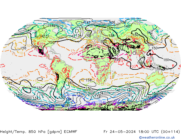 Height/Temp. 850 hPa ECMWF Fr 24.05.2024 18 UTC