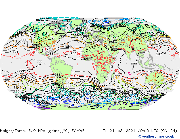 Height/Temp. 500 hPa ECMWF 星期二 21.05.2024 00 UTC