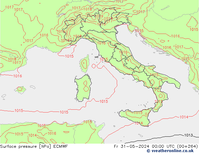 Luchtdruk (Grond) ECMWF vr 31.05.2024 00 UTC