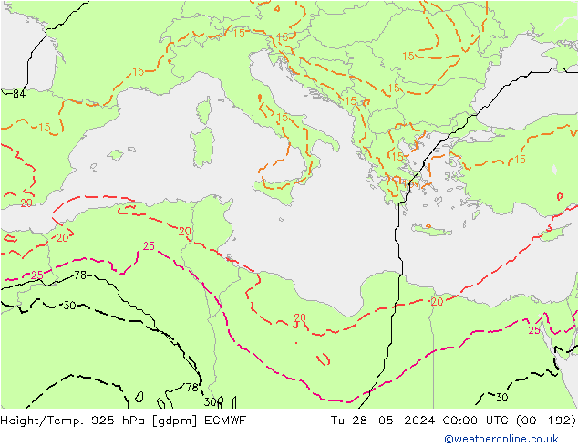 Height/Temp. 925 гПа ECMWF вт 28.05.2024 00 UTC