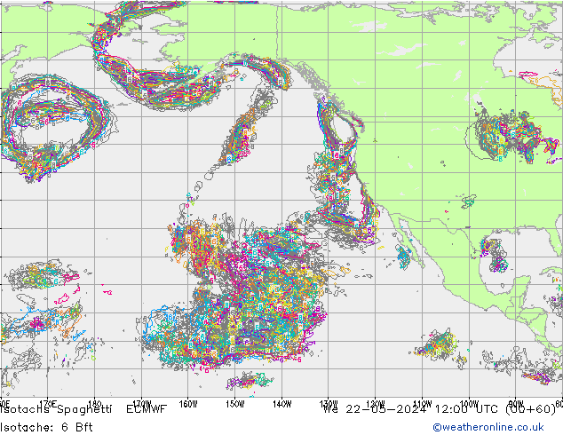 Izotacha Spaghetti ECMWF śro. 22.05.2024 12 UTC