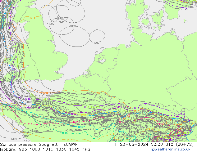 Atmosférický tlak Spaghetti ECMWF Čt 23.05.2024 00 UTC