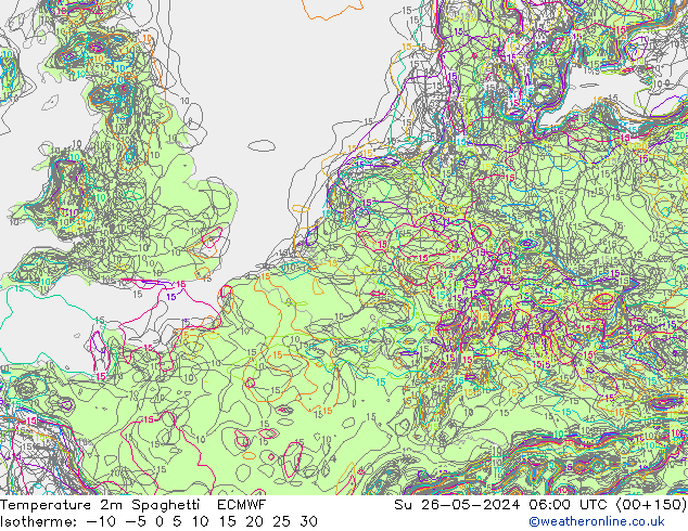température 2m Spaghetti ECMWF dim 26.05.2024 06 UTC