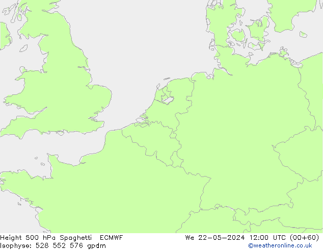 Height 500 hPa Spaghetti ECMWF mer 22.05.2024 12 UTC