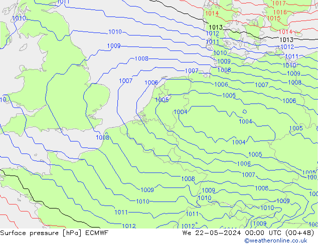 地面气压 ECMWF 星期三 22.05.2024 00 UTC