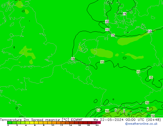 Temperaturkarte Spread ECMWF Mi 22.05.2024 00 UTC