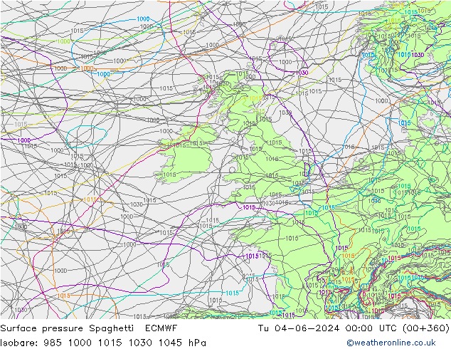 Pressione al suolo Spaghetti ECMWF mar 04.06.2024 00 UTC