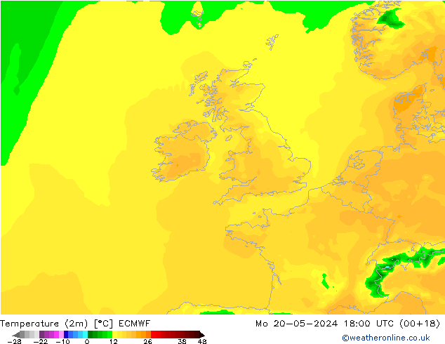 Temperature (2m) ECMWF Mo 20.05.2024 18 UTC