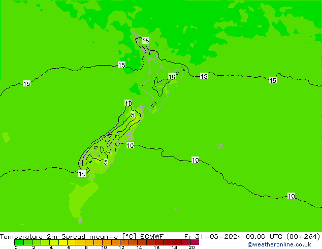 mapa temperatury 2m Spread ECMWF pt. 31.05.2024 00 UTC