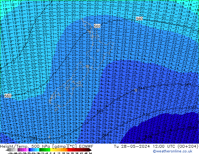 Geop./Temp. 500 hPa ECMWF mar 28.05.2024 12 UTC