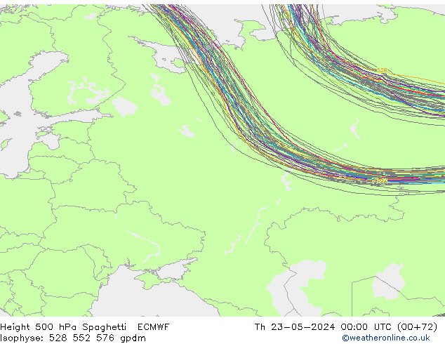 Géop. 500 hPa Spaghetti ECMWF jeu 23.05.2024 00 UTC