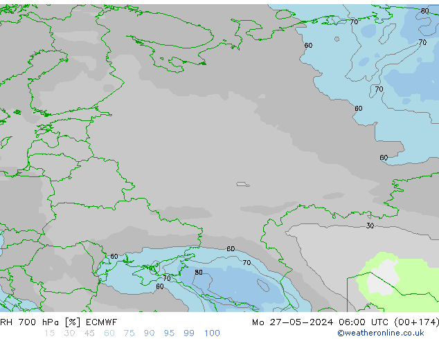 RH 700 hPa ECMWF Mo 27.05.2024 06 UTC