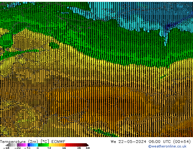 Temperatura (2m) ECMWF mer 22.05.2024 06 UTC