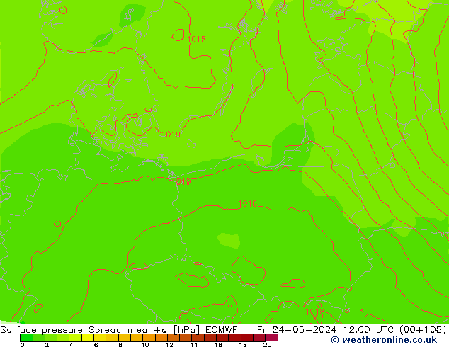 Surface pressure Spread ECMWF Fr 24.05.2024 12 UTC
