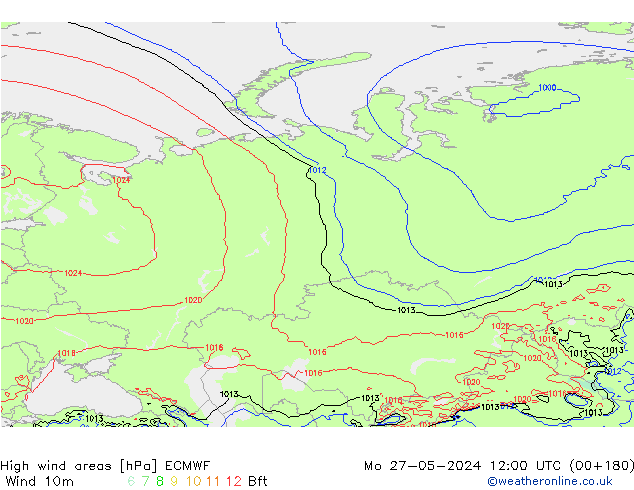 yüksek rüzgarlı alanlar ECMWF Pzt 27.05.2024 12 UTC