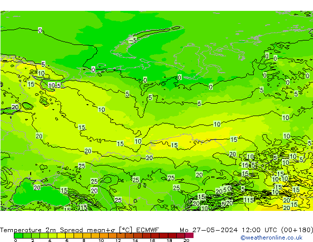Sıcaklık Haritası 2m Spread ECMWF Pzt 27.05.2024 12 UTC