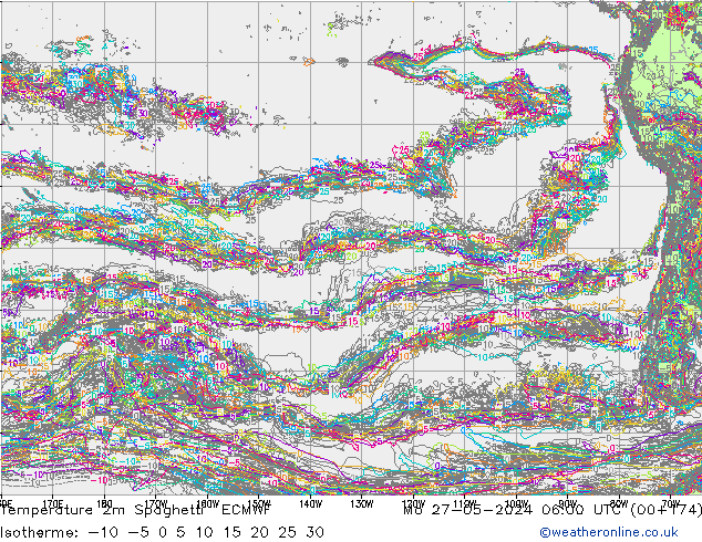 mapa temperatury 2m Spaghetti ECMWF pon. 27.05.2024 06 UTC
