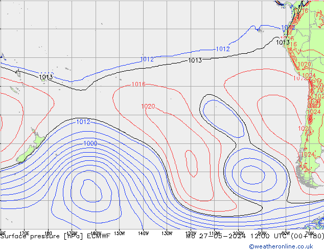 Presión superficial ECMWF lun 27.05.2024 12 UTC