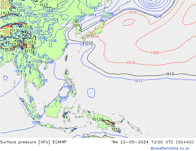 pressão do solo ECMWF Qua 22.05.2024 12 UTC