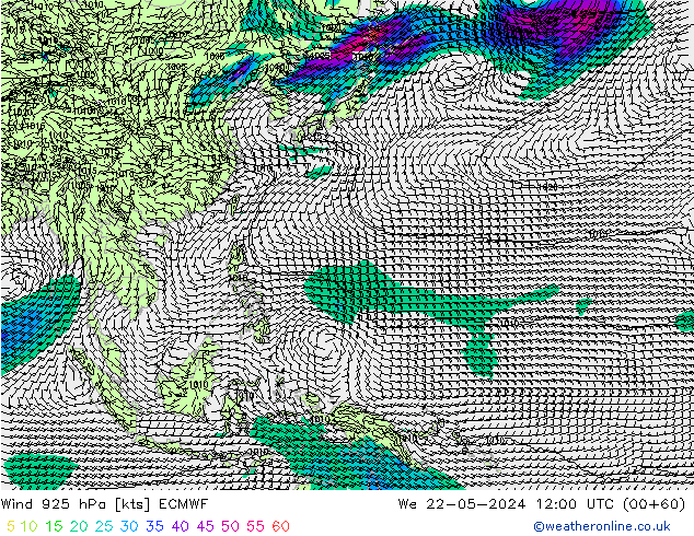 wiatr 925 hPa ECMWF śro. 22.05.2024 12 UTC