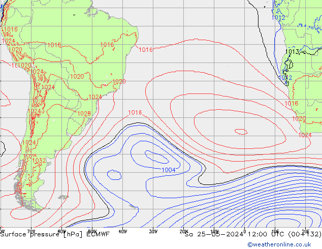 Presión superficial ECMWF sáb 25.05.2024 12 UTC