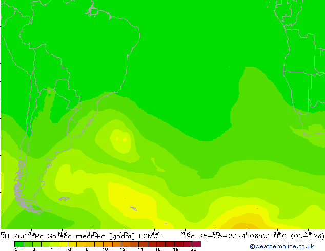 Humidité rel. 700 hPa Spread ECMWF sam 25.05.2024 06 UTC