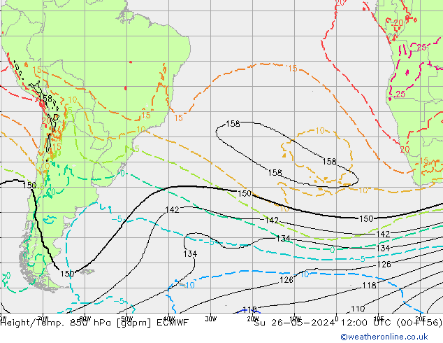 Géop./Temp. 850 hPa ECMWF dim 26.05.2024 12 UTC